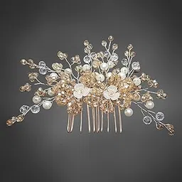 ANVIK Pearl And Crystal Fancy Hair Clip/Side Pin/Comb Pin/Juda Pin/Crystal Bun Pin For Women And Girls Bride Hair Styling Wedding Hair Accessories For Women Flower Hair Accessory-image-31