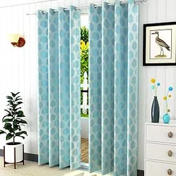 FRESH FROM LOOM semi sheer Curtain For Door 7Ft Long|Door Window Curtain|Premium Polyester Weaved|Latest Modern Parde For Living Room Bedroom|Grommet Curtains Ring Curtains(Aqua, 2Pc)(Cordless;Lined) image 1