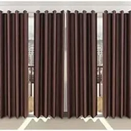 Generic Parda Sansar Polyresin Solid Plain Eyelet Door Curtains, 7 Feet, Navy Brown, Pack Of 4 - Blackout-picture-16