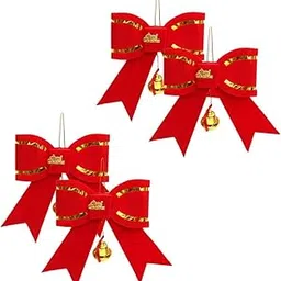 4pc Big Christmas Bow Christmas Tree Decoration Ornament Christmas Hanging Bow Craft Christmas Ribbon Bow Xmas Bows Wreath Bow Christmas Decorations Window Cloth Classic Small Bow Red-picture-10