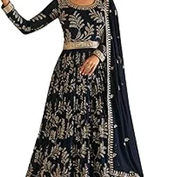 Blue Faux Georgette Full Sleeve Anarkali Gown with Dupatta | Embroidered Indian Dress for Weddings & Festivals | Elegant and Stylish Traditional Ethnic Attire (ME-1124-Blue)-image-42