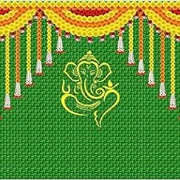 Sri Yagnaa - Backdrop Cloth for Pooja Decoration - M 31 - Traditional Background Curtain Cloth for Festival (8x5 Ft) (Ganesh on Green Coconut Leaf and Marigold Flowers Design Backdrop)-picture-10