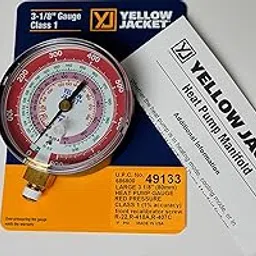 Yellow Jacket 49133 3-1/8" Pressure Gauge, Class 1, R-22/407C/410A, psi, Red-picture-43