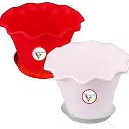VINSHRA Blossom Pot with Drainage Hole and Bottom Tray, 8 Inch, Red and White, 6 Pieces Indoor Outdoor Use Pot/Plant Container/Planters Round for Terrace/Home/Balcony/Garden-picture-24