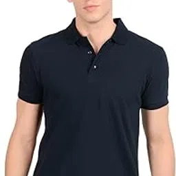 awg all weather gear Men's Cotton Regular Fit Solid Polo Neck T-Shirt Navy Blue Melange-picture-12
