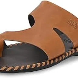 hitz Men's Tan Leather Casual Toe-Ring Slippers-picture-38