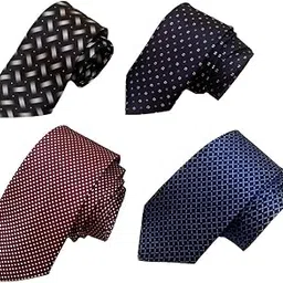 justin dustin Men's Satin Neckties Combo, 4 Pack, Black Geometric, Navy Diamond,Maroon Polka Dot, Navy Dotted Designs,Width-3 Inch-picture-20