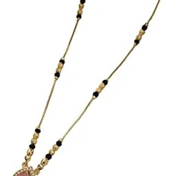 khushi collection Elegant Gold-Plated Mangalsutra for Women | Pink Stone Teardrop Pendant with CZ Diamonds | Lightweight Daily & Ocassion Wear Black Bead Chain | Stylish & Traditional Jewellery for Women-picture-13