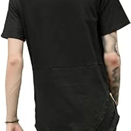 SportsX Men's Relaxed-Fit Pleated Longline Side Zipper T-Shirt Top Black L-picture-47