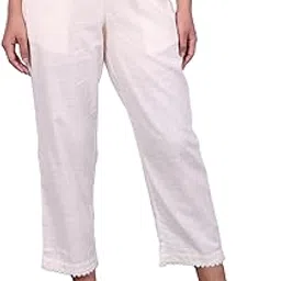 w for woman Off White Lace Pure Cotton Mid Rise Ankle Length Straight Pant-picture-51