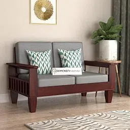 DREAM LOOK FURNITURE Wooden 2 Seater Sofa Set for Living Room, Two Seater Sofa with Side Magzine & Newspaper Holder for Office & Lounge, Sheesham Wood (Mahogany Finish)-picture-30