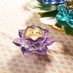 Purple Glass Lotus Shaped Tealight Holders Perfect for Lighting Decoration, Corporate Gifts,Home Decor and Festival Like Diwali, Christmas or Festivel Use (Pack of 2)-picture-27