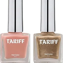 TARIFF Dual Nail Polish Combo (T03 + T035) | 8ml Each | Coral Kiss Soft Peach Nude & Golden Glow Shimmery Yellow | Glossy Gel Finish | Long Lasting Quick Dry Nail Paints for Women, Girls & Kids-image-2
