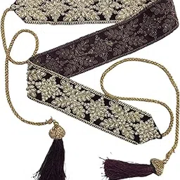 Women's Wine Color Velvet Kamarband (Bridal Belt) with Embroidery And Handmade Heavy Glue Zarkhan Diamond Stone Kundan(Adjustable) width 5.5cm /Waist Hip Belt/Lehnga Belts/saree belt-image-89