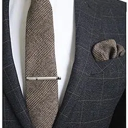 jemygins Brown Cashmere Wool Necktie and Pocket Square, Hankerchief and Tie Clip Sets for Men (1)-picture-49