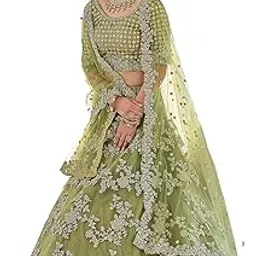 fusionic Olive Green Soft Net Base Sequins And Dori Work Lehenga For Women-picture-45