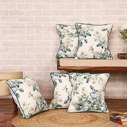 Clasiko Quilted Cushion Covers Set of 5 – 16x16 Inches – for Sofa, Couch, or Bed; Stitch Flora-picture-49