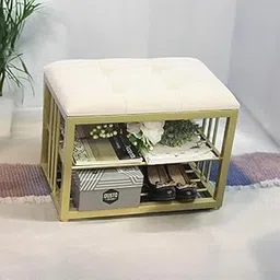 IronKaar Metal Frame Shoe Bench,Metal Shoe Rack with Cushioned Seat, Shoe Organizer for Foyer Living Room (Gold White)-picture-47