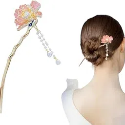 Chinese Flower Hair Sticks, Vintage Metal Tassel Hair Pins, Traditional Hair Chopsticks for Women, 1 Piece-picture-49