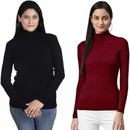100luck Women's Woollen High Neck Innerwear Sweater Pullovers Skivvy for Winters Pack of 2-picture-20