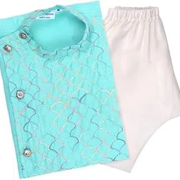 superminis Baby Boys Cotton Side Open Embroidery Kurta and White Pyjama Set-picture-33