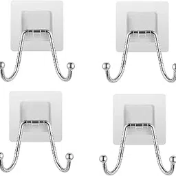 ZAVASIKA 4Pcs Stainless Steel Wall Hangers, Bath Towel Double Hook, Self Adhesive Hooks Stick On Wall Hanging Door Clothes Holder Utility Hanging Hooks Storage (Transparent) (4, Double Hook)-picture-39