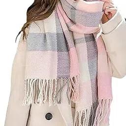 devil Winter Neck Scarf Warm Soft Scarves Plaid Tassels Shawl Stole for Girls and Women (Pink)-picture-47