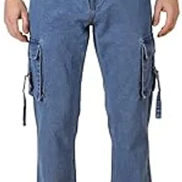 thomas scott Men Comfort Relaxed Fit Clean Look Light Fade Pure Cotton Cargo Jeans-picture-52