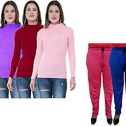 indiweaves Women Winter Wear Combo Pack- Full Sleeves High Neck/Skivvy and Fleece Warm Lower/Track Pants Pack of 5-picture-19