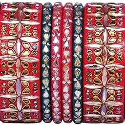 Stylish Short Lac Bangles Set With Latest Kundan-Rhinestones Design, Designer Lakh Chura Set for Women's-image-19