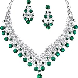atasi international Silver Plated Crystal Necklace and Earrings Set for Women & Girls | Sparkling Rhinestone Fashion Jewellery Set for Party, Wedding, Engagement, Festive & Special Occasions-picture-42
