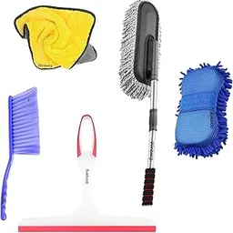 Winberg Car Cleaning Kit Pack of 5 Carpet Brush,Microfiber Duster,600 GSM Towel Glass Cleaning Wiper Sponge 04A-image-84