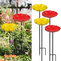 4 Pack Bee Water Stations, Bee Water Catcher Cups Garden Sculpture Decor, Bee Waterer and Butterfly Water Stations, Colorful Outdoor Decorations, Metal Garden Stakes(Yellow & red)-picture-30