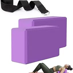 GymWar Yoga Block and Yoga Strap Set, 2 Soft Non-Slip Yoga Blocks, 8FT Metal D-Ring Strap for Yoga, General Fitness, Pilates, Stretching and Toning (Purple)-picture-36