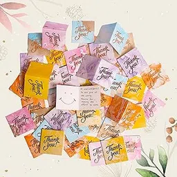 Natal Crafts Handmade Thank You Cards – Set of 50 Mini Folded Cards (2.5 x 2.5 inch), Golden Embossed Text on Eco-Friendly Marble Paper (Thank You)-picture-29