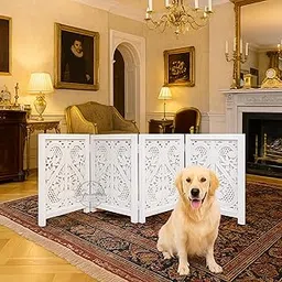 UNIQUE WOOD ART Decorative Wooden Room Divider Screen,Fold-able Safety Gate for Child, Step Over Fence, Kids Safety Gate for The House, Doorway, Stairs, Extra Wide White, 72 x 61 cm, Floral Design-picture-28