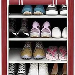 Generic ASIAN Shoe Rack with cover for home Multipurpose Rack Organizer for Shoe/Clothes/books stand storage, Plastic - (Need to Be Assemble - DIY) (MAHROON)(4 shelf)-picture-25