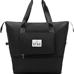 btag Waterproof Foldable Travel Duffel Bag for Women | 41 Liters Capacity | Hand Bag for Ladies Personal Items Expandable Travel Bag, Carry Weekender Luggage for Travelling (Black) image 1