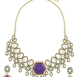 Purple Stone Green Meenakari Austrian Diamonds Embellished Necklace & Earring Set For Women-ZPFK18064-image-10