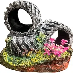 Natural Looking Three Tyre Decoration Purpose And Hiding Place For Aquarium Decoration Ornaments/Toy For Fish Tank(Attach Free Air Stone), 14 Cm, 15 Cm-picture-31
