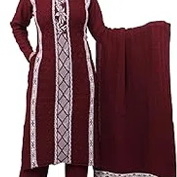 pipasa Women's Embroidered Kurta Sets Karachi Wool Kurta Palazzo and Stole - Warm Winter Wear, Full Sleeve, Mandarin Collar (Set of 3 Piece) KANGNA-picture-46