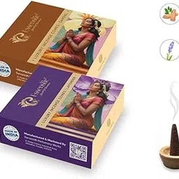 Essenstic 100% Natural Dhoop Cones for Pooja (80+ Cones) | Pack of 2 Charcoal Free Dhup/Incense Cones (Sandalwood & Lavender) | Burn Time: 30+ Mins | Free Ceramic Dhoop Stand Inside-picture-12