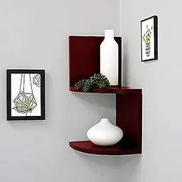 L Shape Wooden Wall Shelf for Home & Office Décor | Corner MDF Wall Rack for Living Room, Bedroom & Kitchen | Decorative Display Storage Shelf (Brown)-picture-13