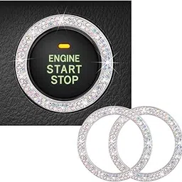 Kewucn 2pcs sparkling crystal double rhinestone car engine start decoration ring, shiny start button sticker, key ignition and button ring, interior accessory-picture-32