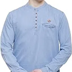 Men's Modern Denim Short Kurta | Full Sleeves Ethnic Kurta with Mandarin Collar | Tailored Fit - Traditional & Casual Occasions-image-22
