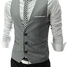 00ra with as logo Men Slim Fit Cotton Blend Waistcoat Half Jacket (Silver, 36)-picture-48