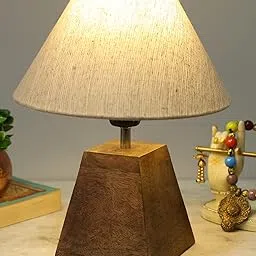Homesake Wood Table Lamp, Modern Base Fabric Lampshade For Home Office Cafe Restaurant, Pyramid, (Brown) - Incandescent-picture-17