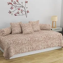 APALA Super Soft Cotton Checked diwan Set for Living Room, diwan Set 6 Pieces One Single Bedsheet with 3 Cushion Cover,2 Bolster (Cream)-picture-25