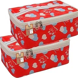 atorakushon® Fabric Women Makeup Storage Box Travel Vanity Toiletry Cosmetic Bag Wardrobe Organizer Jewellery Pouch Pack of 2 (Multicolor)-image-51
