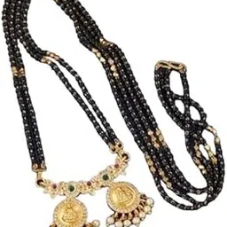 nandana collections Traditional One Gram Gold Plated Mangalsutra, Long Chain, Black Beads, Daily Wear,-picture-19